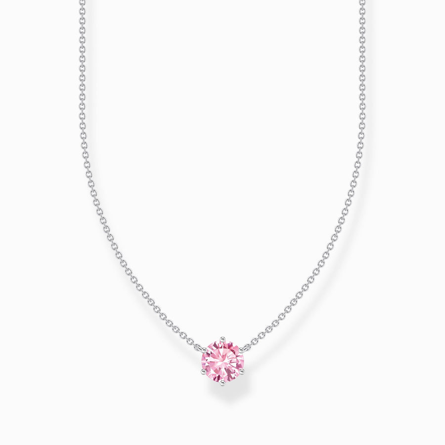 Halsband silver med rosa rund sten KE2210-051-9