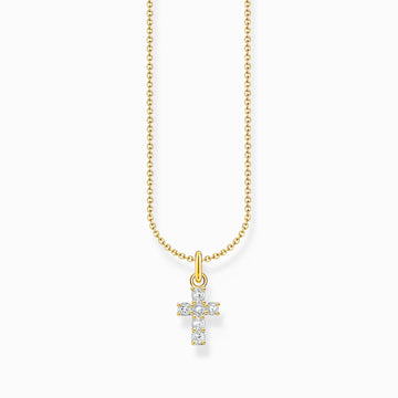 Halsband guldpläterat silver kors med vita stenar KE2226-414-14