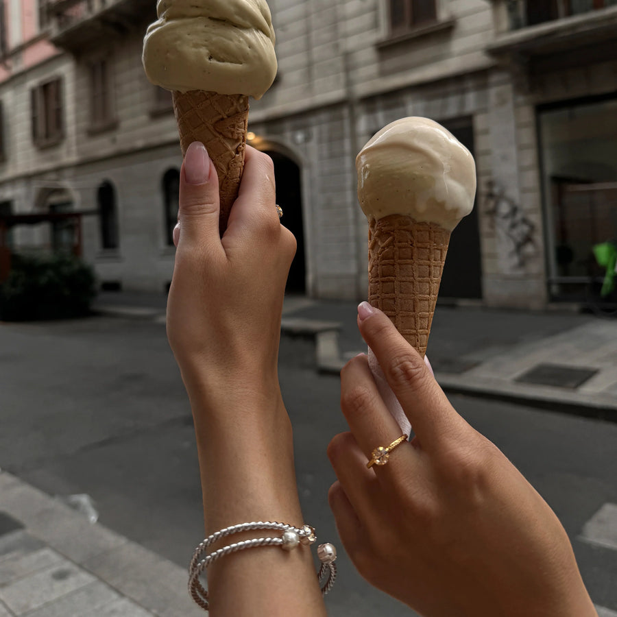 Mini Twisted Armband Gold / Pearl