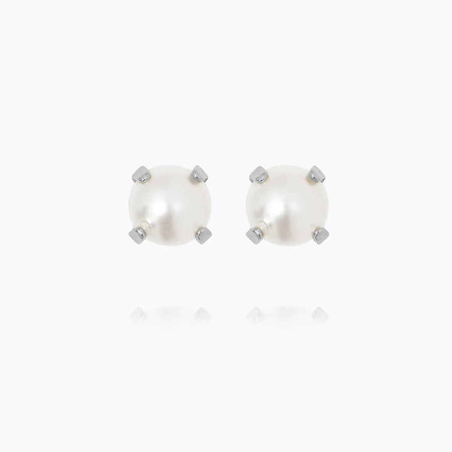 Mini Stud Örhängen Rhodium / Pearl