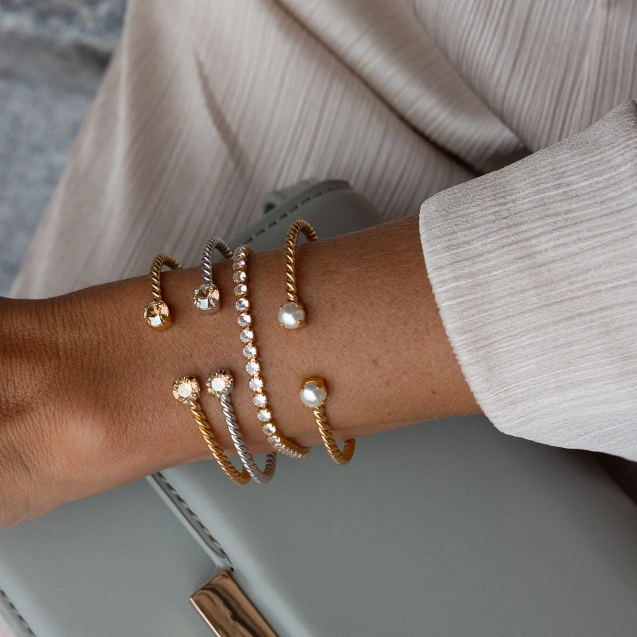 Mini Twisted Armband Rhodium / Pearl