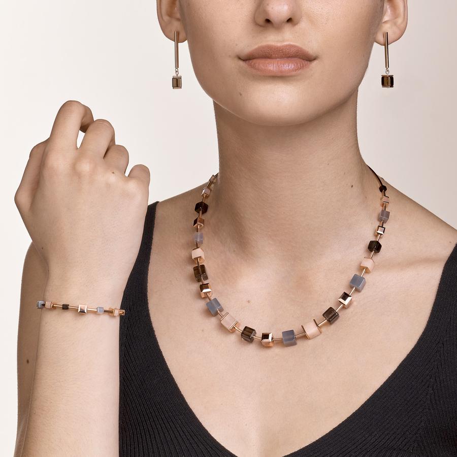 Halsband Geocube® Big Gemstones Crystals & Stainless Steel Rose Gold Brown 505910 1100