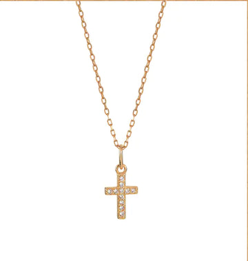 Halsband 18Ct Gold Plated Sterling Silver Pendant Cross With Zircons X7637638 - Dahlströms Guld